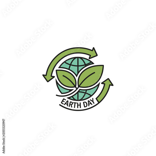 Earth Day green leafy globe logo.