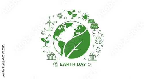 Earth Day green leaf globe icon.