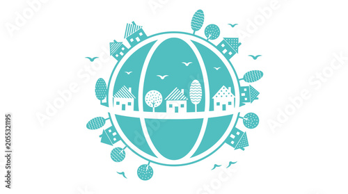 Earth Globe with City Buildings.