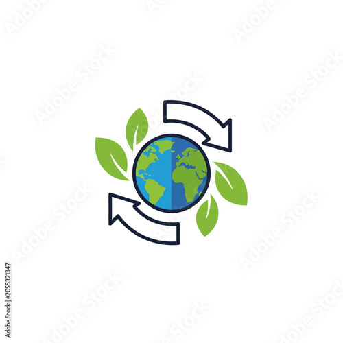Earth Globe with Green Leaves.