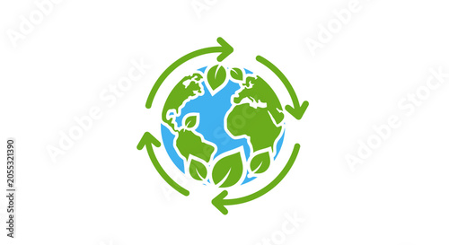 Earth Globe with Green Recycling Arrows.