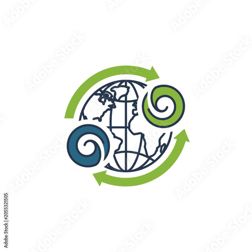 Earth Globe with Recycling Arrows Symbol.