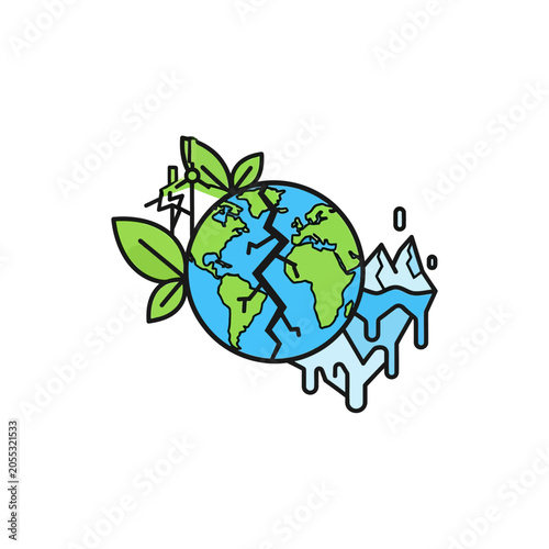 Earth Globe with Paint and Leaves.
