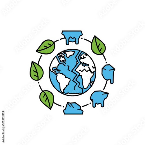 Earth surrounded by leaves and animals.