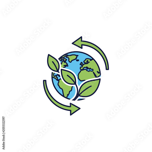 Earth with green leaves and arrows.
