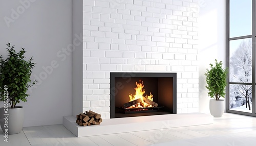 Modern living room with fireplace interior.