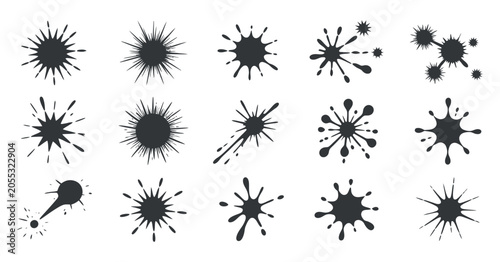 Quadro su tela Ink Splatter Collection Black Silhouette Vector Illustrations