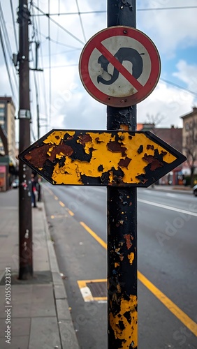 No U Turn Road Sign Post.
