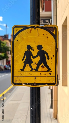 Crosswalk sign with children walking.