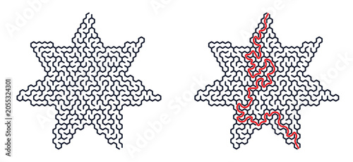 Star maze with path highlighted in red depicting Kwanzaa concept  