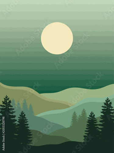 Minimalist pine trees valley smartphone wallpaper template for social media stories