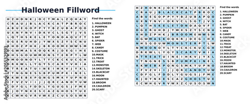 Halloween word search puzzle with various themed words displayed  