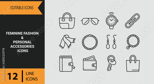 Foto Feminine Fashion and Personal Accessories Icons Outline Set for Lifestyle Projec