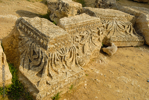 Canvas Print Fragments of architectural decoration from the ancient Roman city of Gerasa, now