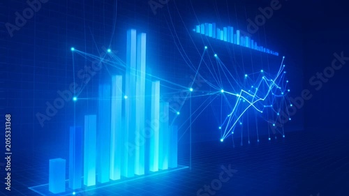 Digital financial growth chart: animated 3 d bar graph and data trends for business analytics