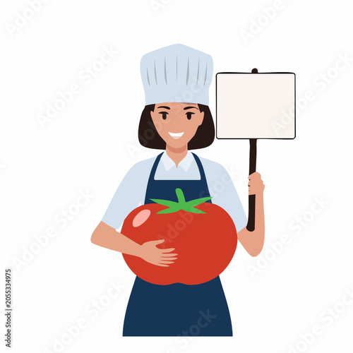 Chef Holding Large Tomato and Blank Sign