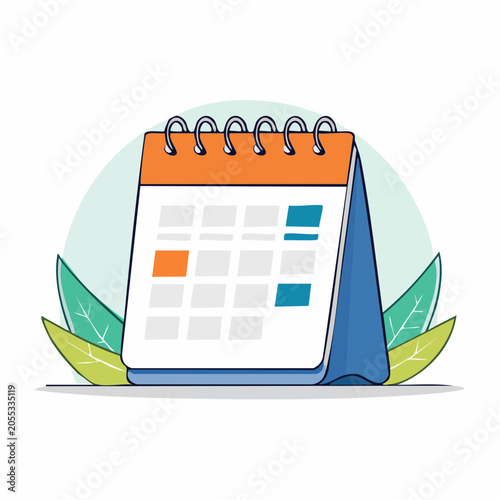 Desk Calendar with Orange and Blue Accents