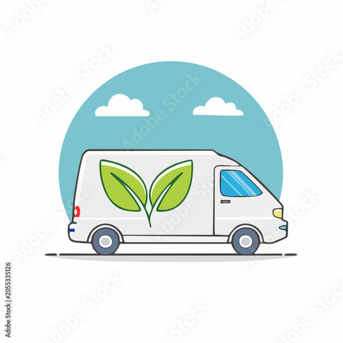 Eco-friendly delivery van with leaf logo