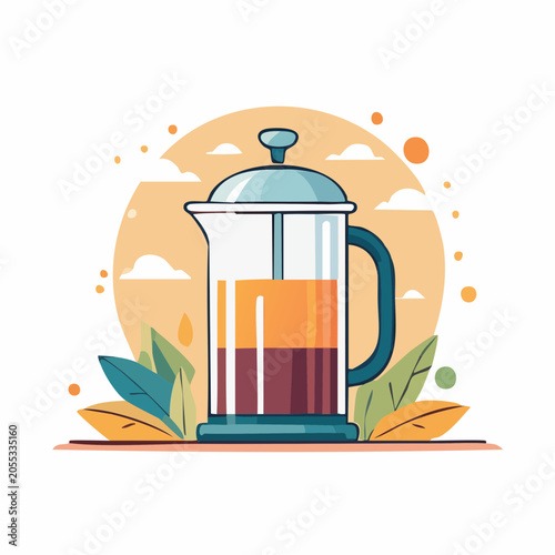 French Press Coffee Maker with Abstract Background