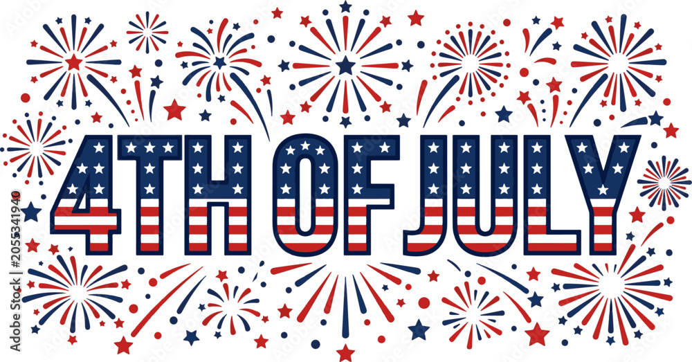 Obraz premium 4th of july fireworks background with american flag text and stars.