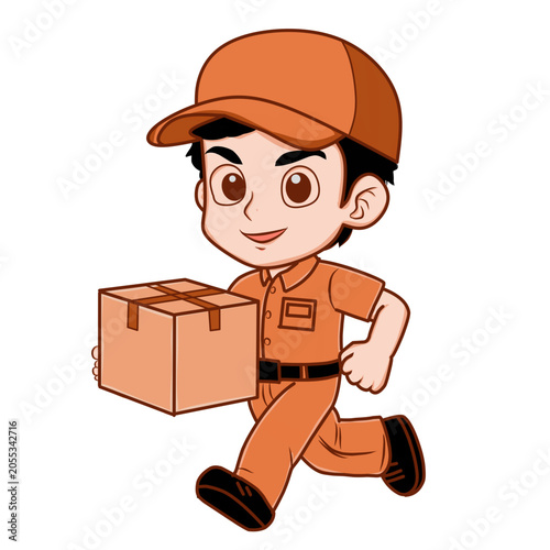 cartoon delivery man with parcel illustration