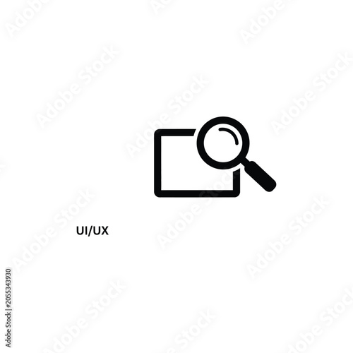 Black U I U X of a magnifying glass on a square search