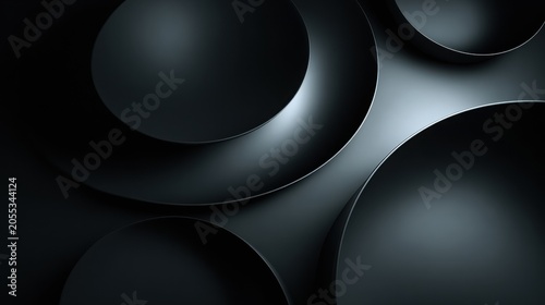 Subdued abstract layout featuring smooth dark circular shapes with varying depths and large empty space, creating a minimalist design aesthetic