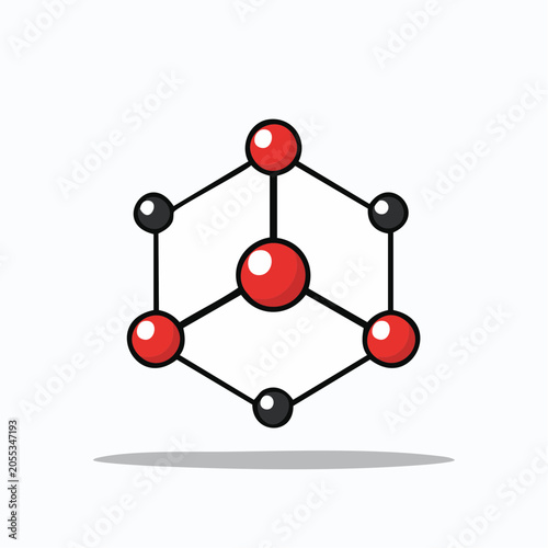 Abstract molecular structure with red and black spheres