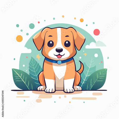 Cute Cartoon Dog Sitting in Nature