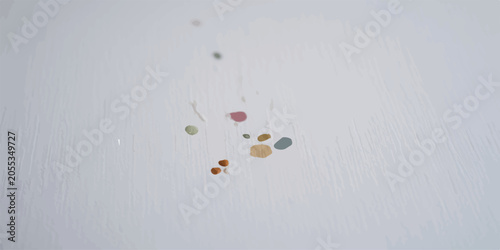 Photography Minimalist small colorful paint splatters on white surface with splatter waterco