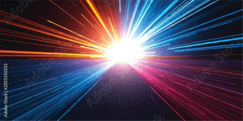 Canvastavla Abstract high speed light trails with orange and blue glow on dark road surface