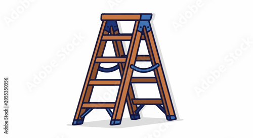 Wooden stepladder with blue accents, ready for use