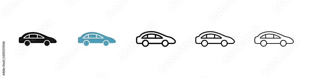 Naklejka premium Car side view line icon set. car vehical line icon for Ui designs. Thin line customizable illustration. Contour symbol. Vector isolated outline drawing. Editable stroke