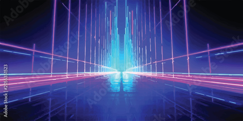 Fotografie Abstract digital tunnel background with high speed blue and purple light streaks