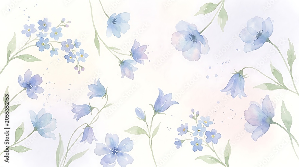 Fototapeta premium Delicate purple flowers on light green branches against soft background