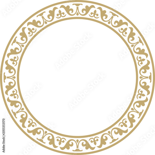 Vector golden round classic byzantine ornament. Circle, ring, border, Ancient Greece, Eastern Roman Empire frame. Decoration of the Russian Orthodox Church
