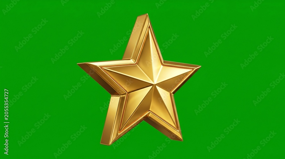 Obraz premium Golden star icon isolated on vibrant green gradient background minimal design