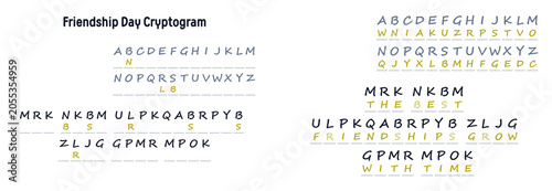 Quadro em tela Friendship Day cryptogram activity sheet for children and adults