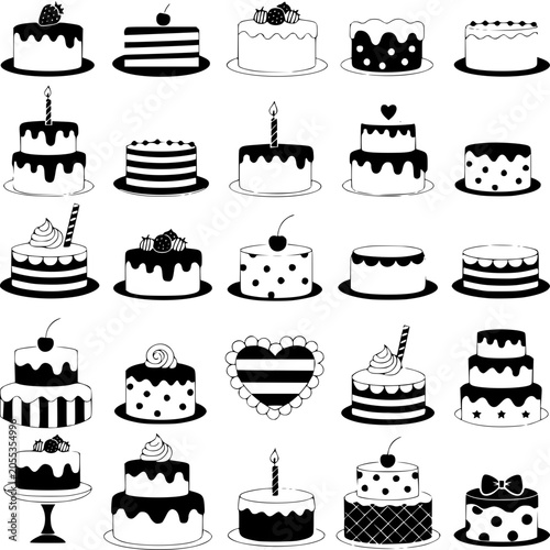 birthday cake icons set