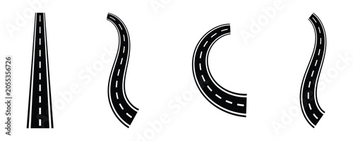 Obraz na płótnie Black vector highway icon set used in UI or UX design, mapping, and transportation apps