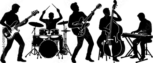 Photography Silhouette of a jazz band playing musical instruments