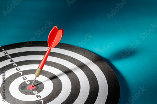 Cuadro en lienzo A horizontal perspective showing a single red dart hitting the exact red bullsey