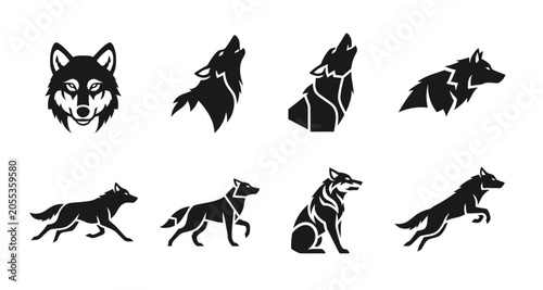 Schilderij op canvas Wolf silhouettes collection on transparent background high quality