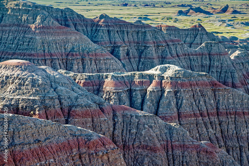 Badlands National Park geological formations with layered sedimentary rock in South Dakota