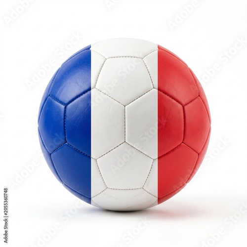 Soccer ball featuring French national flag colors representing athletic pride and international football competition on white background