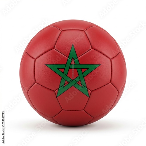 Soccer Ball Featuring the National Flag of Morocco Isolated on White Background for International Sports Events and Patriotic Fan Collections