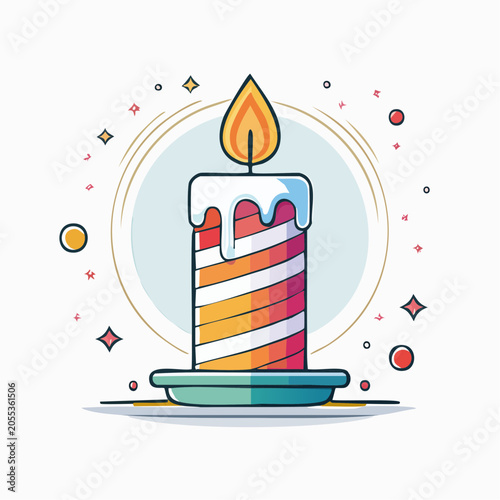 Colorful Striped Candle with Melting Wax and Sparkles