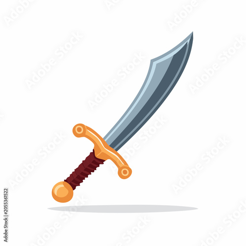 Curved Sword with Golden Hilt and Red Wrapped Handle
