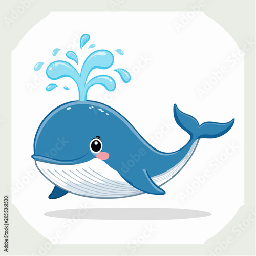 Cute cartoon blue whale spouting water