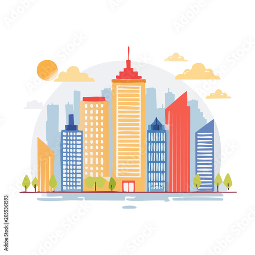 Flat Design City Skyline Illustration